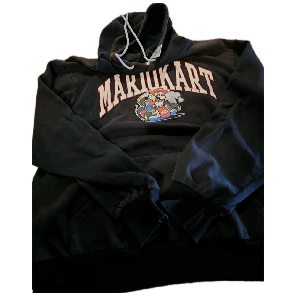 Nintendo Mario Kart Retro Logo Mario Shot Pullover Hoodie Black Mens L XK1027AMW